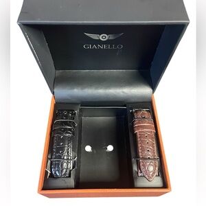 Two Gianello 20mm Watch Bands Brown Black Silver Buckle GNLSS7953GN NEW NIB